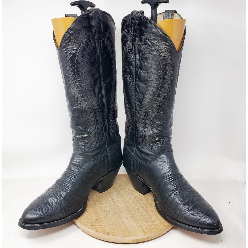 Justin Boots Mens 9.5 D Black Leather Exotic Cowboy Western Buckaroo 2205 Shoes